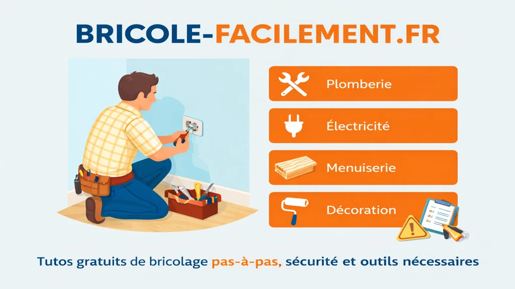 Page d’accueil du site Bricole-facilement.fr présentant des tutoriels de bricolage pas à pas en plomberie, électricité, menuiserie et décoration.