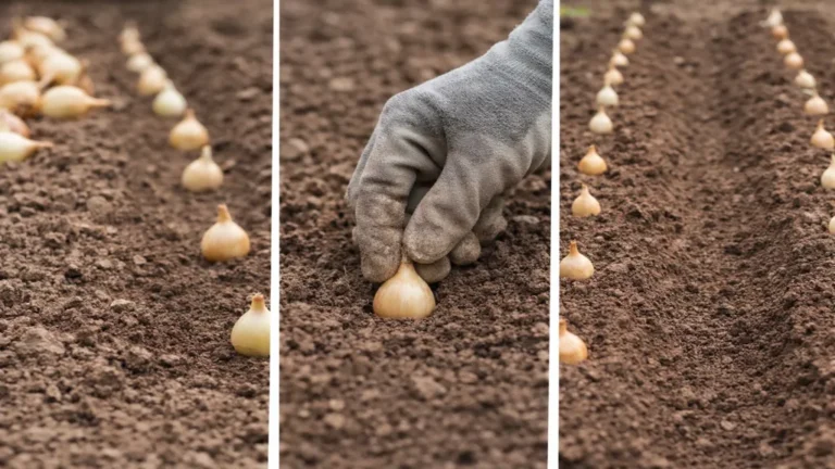 Plantation de bulbilles d’oignons en pleine terre avec espacement régulier et profondeur de 2 à 3 cm dans un sol bien drainé
