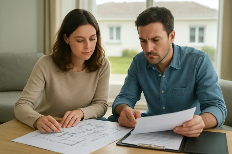 Un couple prépare des documents et des plans pour un projet maison
