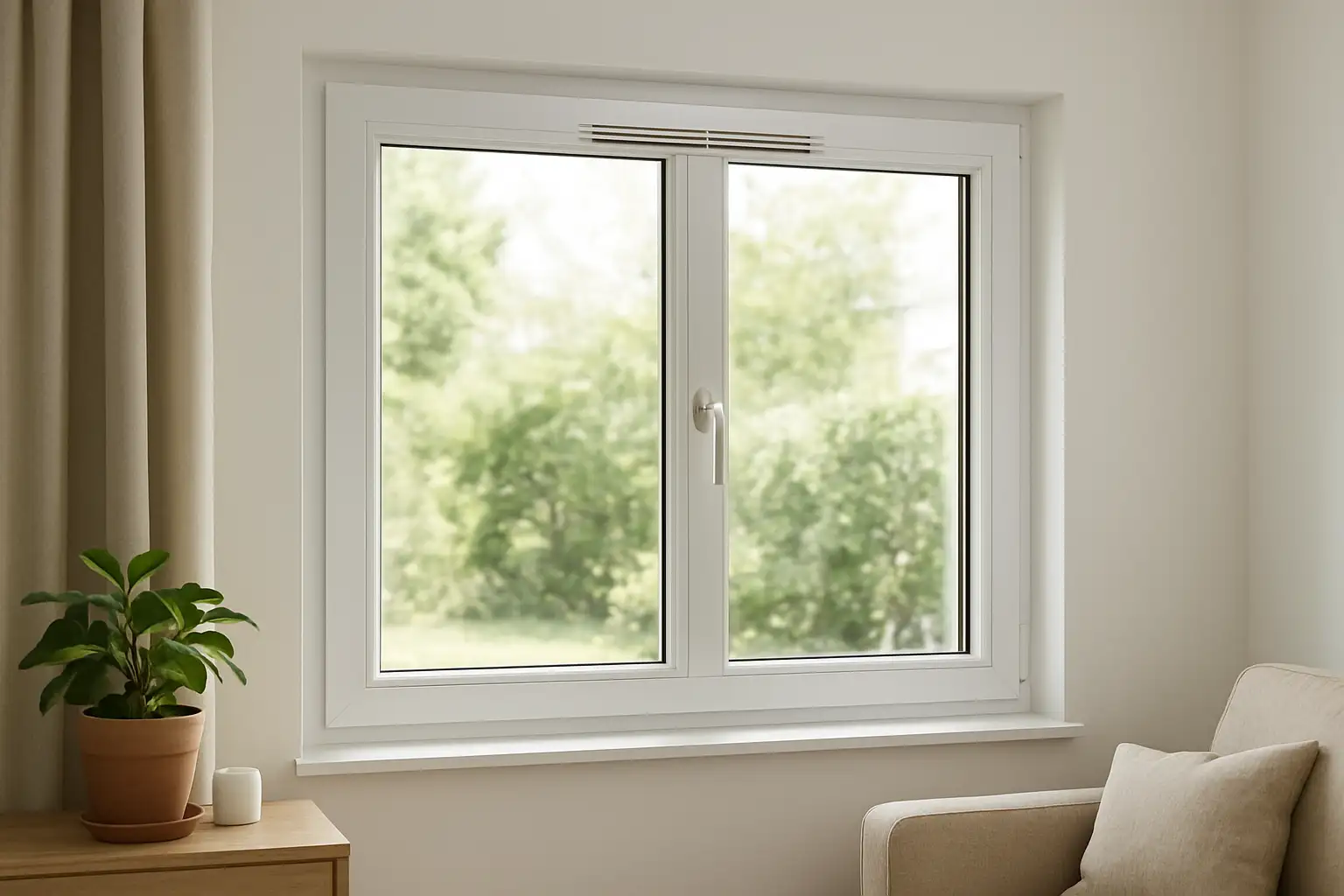 Fenêtre de maison avec système d’aération discret pour améliorer la ventilation intérieure