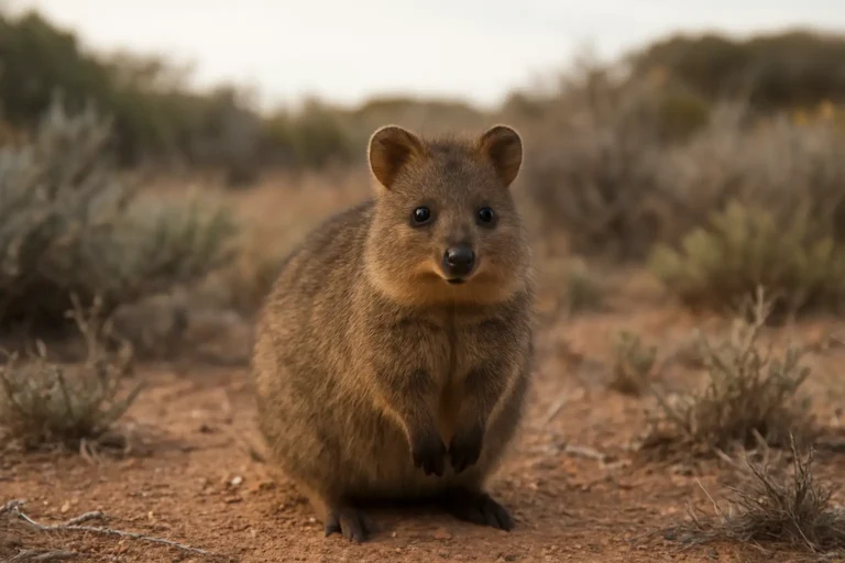 Petit animal en q de type quokka dans un paysage naturel