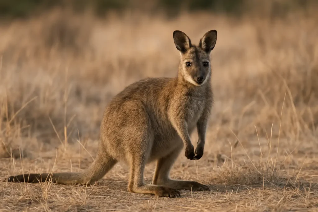 Wallaby dans un paysage naturel, illustration réaliste des animaux en W