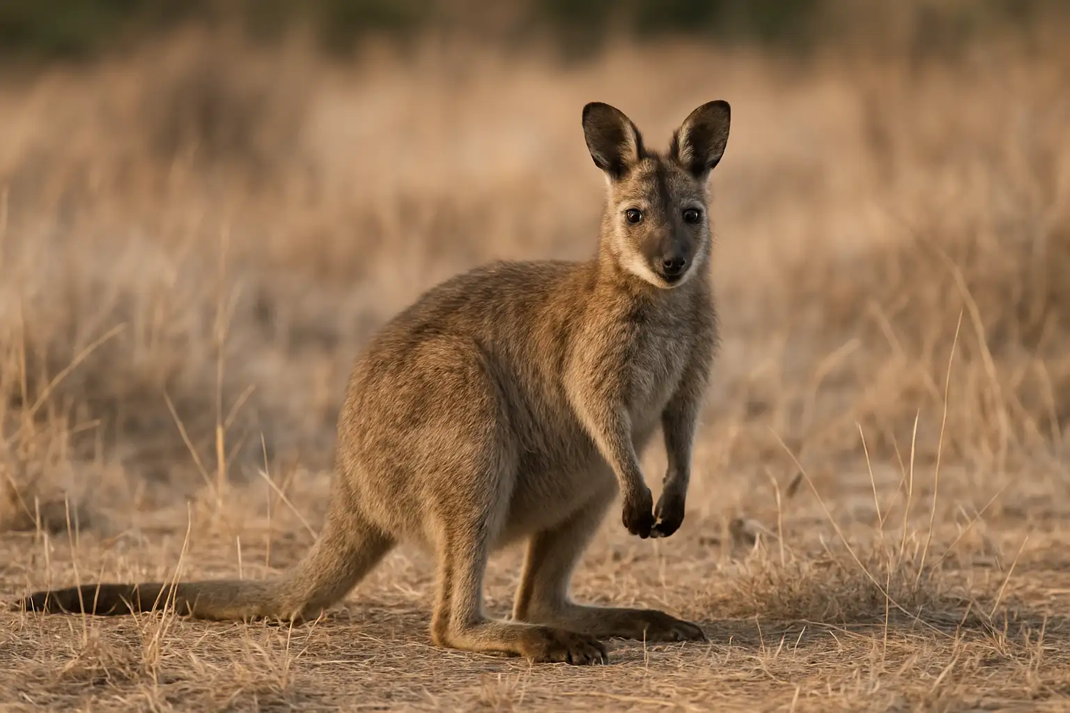 Wallaby dans un paysage naturel, illustration réaliste des animaux en W