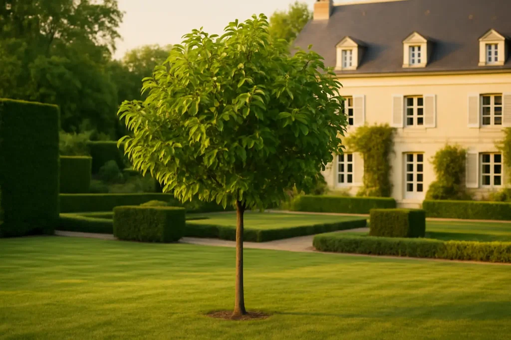 Jeune arbre à croissance rapide dans un jardin résidentiel