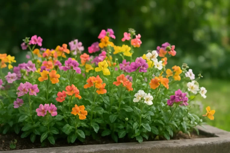 Fleurs de némésia colorées en jardinière au jardin