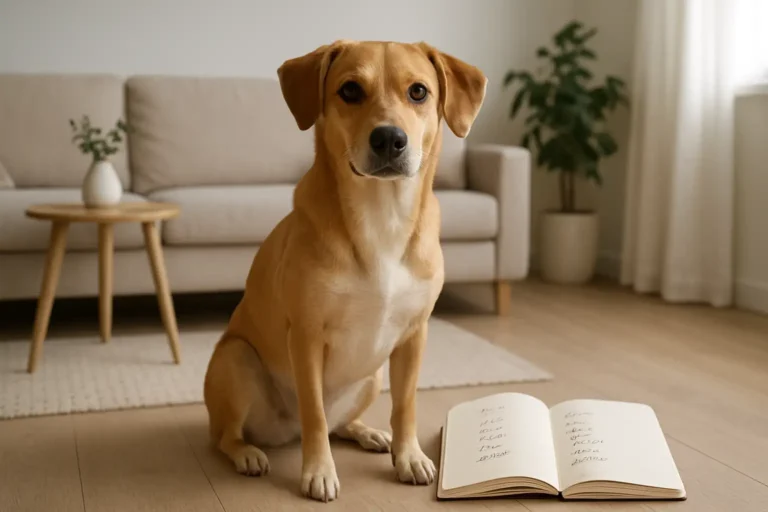 Chienne femelle dans un intérieur avec une liste de noms commençant par A