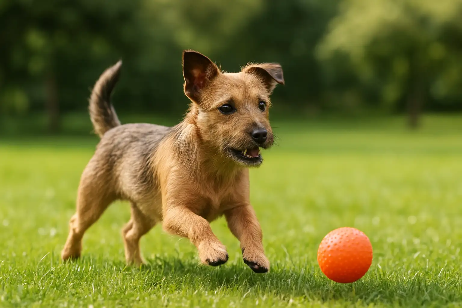 Parson Terrier Russell dans un parc, petit chien vif et énergique
