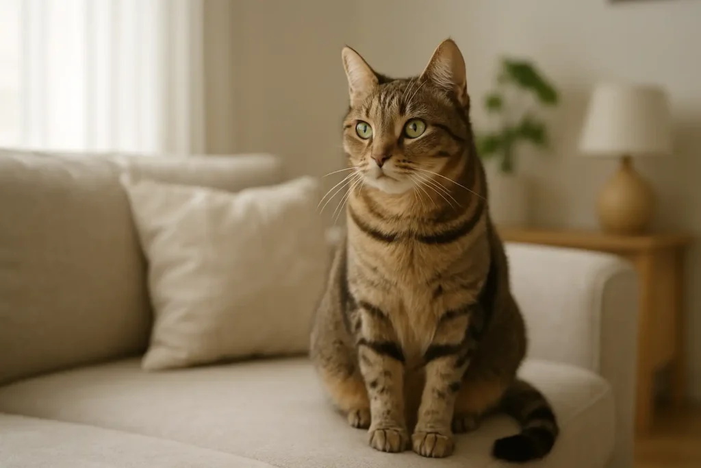 Chatte domestique élégante dans un intérieur lumineux pour illustrer un prénom de chat femelle original
