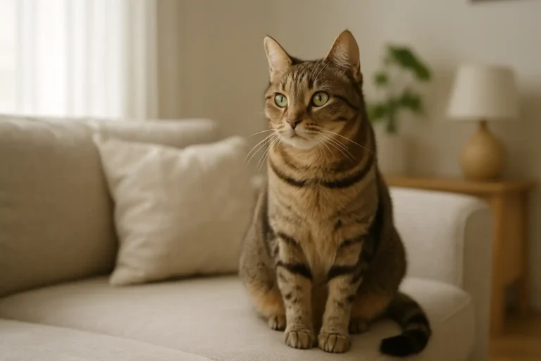 Chatte domestique élégante dans un intérieur lumineux pour illustrer un prénom de chat femelle original