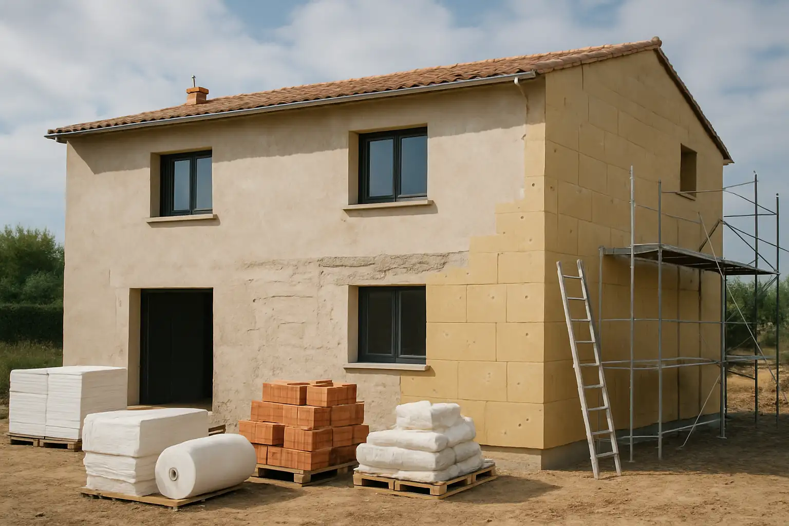 Maison en rénovation avec matériaux de chantier pour Renov' Global' Occit