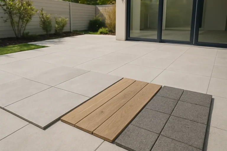 Terrasse avec différents revêtements de sol extérieur pour choisir le bon matériau