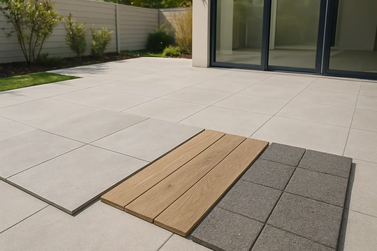 Terrasse avec différents revêtements de sol extérieur pour choisir le bon matériau