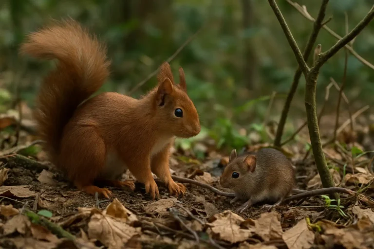 Rongeurs sauvages dans un environnement naturel, avec un écureuil et un petit mulot