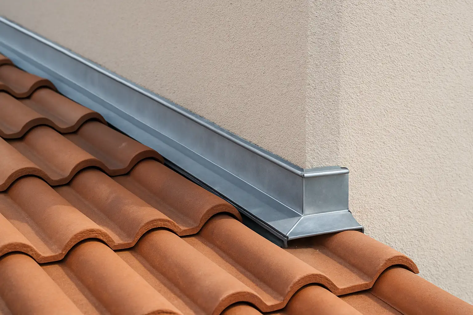 Solin contre mur sur une jonction de toiture et de façade de maison