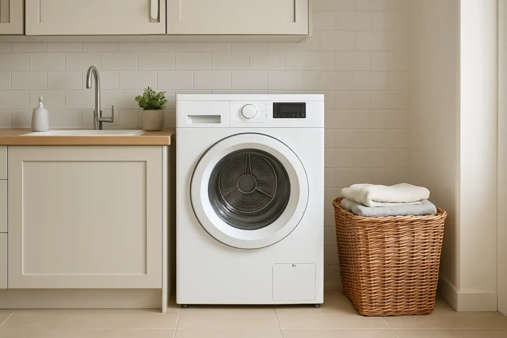 Lave-linge séchant moderne dans une petite buanderie