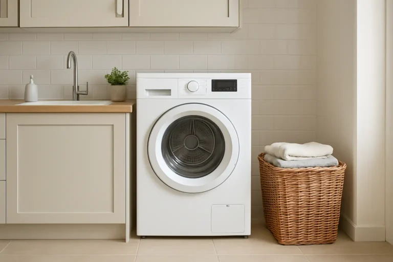 Lave-linge séchant moderne dans une petite buanderie