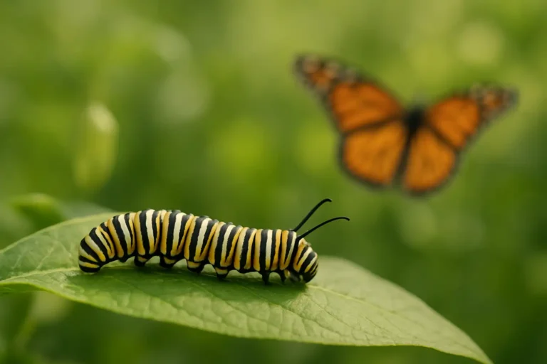 Chenille de papillon sur une feuille verte dans un jardin naturel