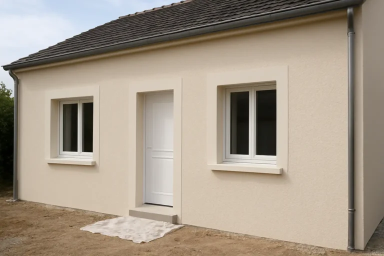 Façade de maison avec crépi extérieur neuf et finition texturée