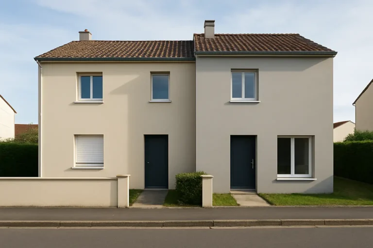 Maison mitoyenne dans un quartier résidentiel français, avec mur commun visible entre deux habitations