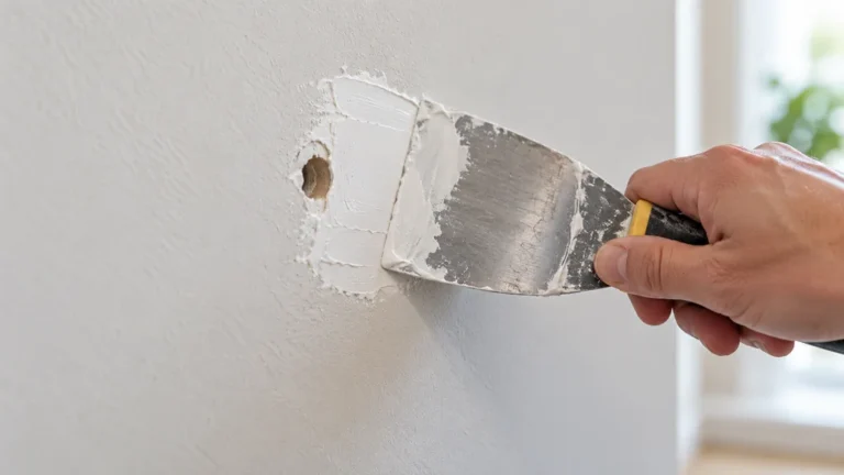 Couteau à enduire appliquant de l'enduit sur un petit trou dans un mur