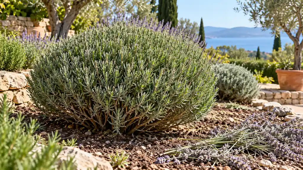 Touffe de lavande en dôme taillée après la floraison